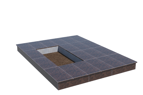 Площадки на могилу в&nbsp;Кинели | Площадка с вертикальной (15 см) облицовкой Дымовским гранитом (под цветник)