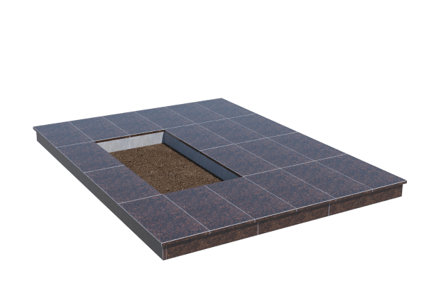 Площадки на могилу в&nbsp;Кинели | Площадка с вертикальной (10 см) облицовкой Дымовским гранитом (под цветник)