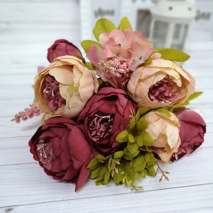 Искусственные цветы в Кинели | Цветы искусственные «Пионы», персиково-малиновые, букет