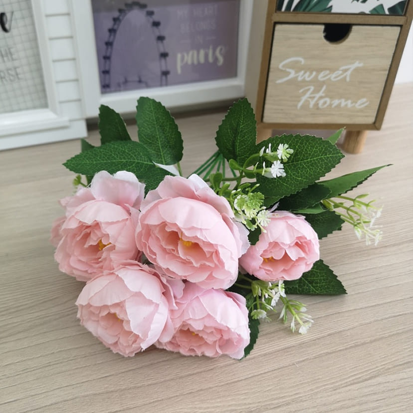 Искусственные цветы в Кинели | Цветы искусственные «Минипиончики с гипсофилой», нежно-розовые, букет