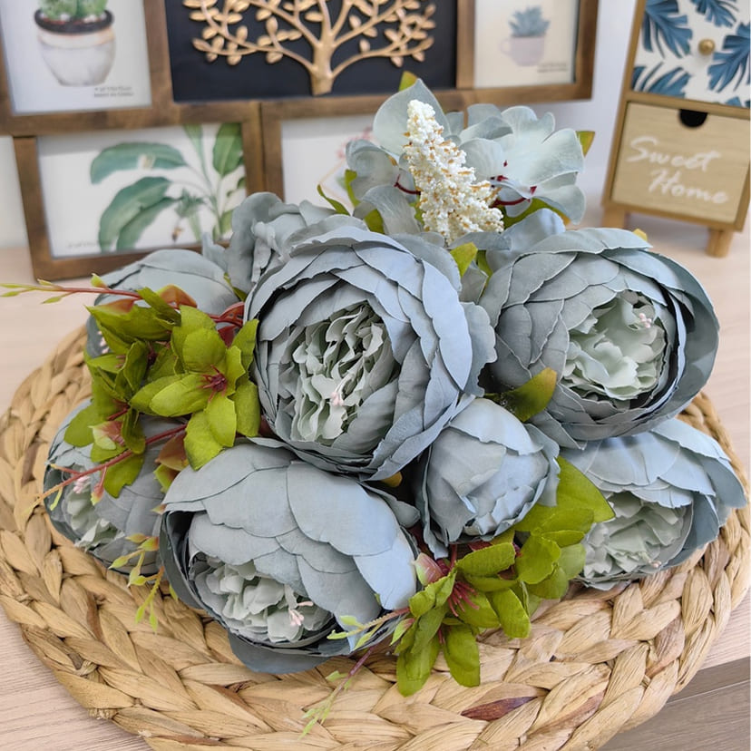 Искусственные цветы в Кинели | Цветы искусственные «Пионы», серо-голубые, букет